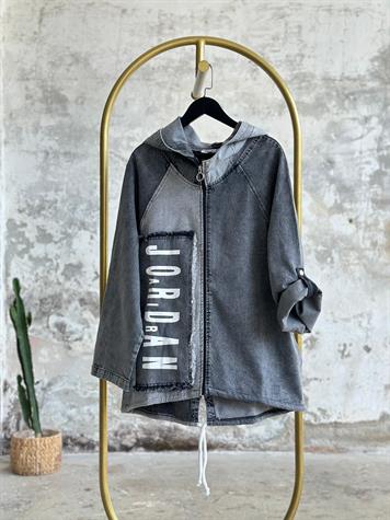 Jordan Yazı Baskılı Kot Ceket (Antrasit)