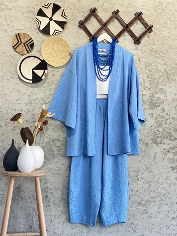 Kabartma Dokulu Kimono Takım (Bebe Mavi)