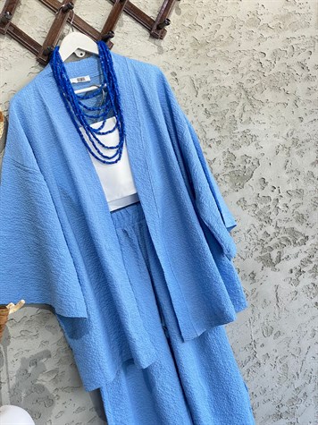 Kabartma Dokulu Kimono Takım (Bebe Mavi)