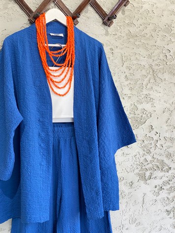 Kabartma Dokulu Kimono Takım (Lacivert)