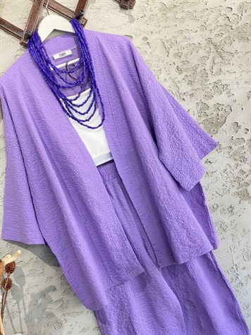 Kabartma Dokulu Kimono Takım (Lila)