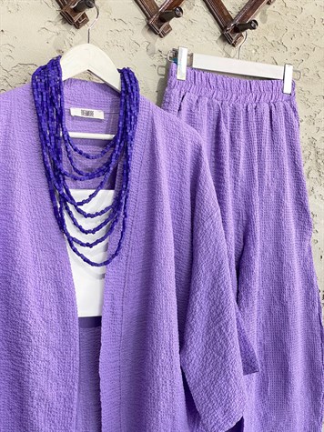 Kabartma Dokulu Kimono Takım (Lila)