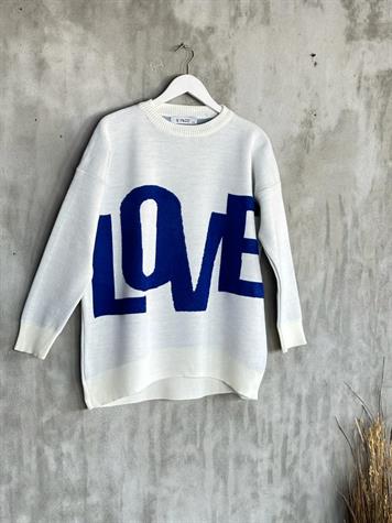 Kabartma Love Yazı Desenli Çelik Örme Kadın Kazak (Ekru)