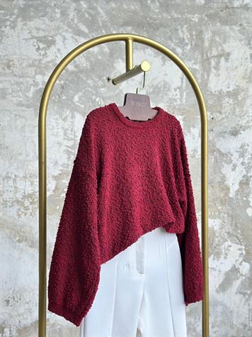 Kabartmalı Lüks Kaliteli Böcek İp Örgü Kazak (Bordo)