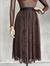 Kadife Kabartma Çiçek Detaylı Şifon Midi Etek  (Kahve)