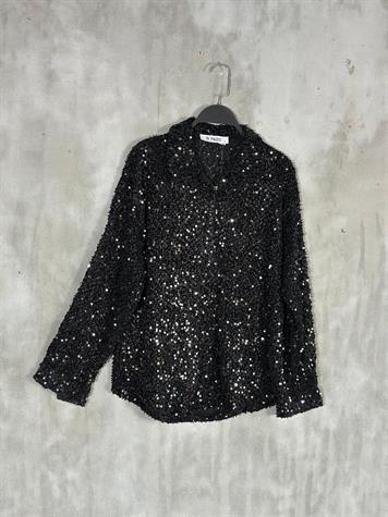 Kadife Kumaş Üzeri Payetli Gömlek (Siyah)