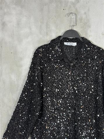 Kadife Kumaş Üzeri Payetli Gömlek (Siyah)