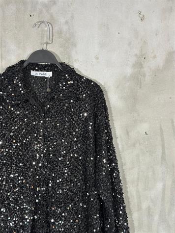 Kadife Kumaş Üzeri Payetli Gömlek (Siyah)