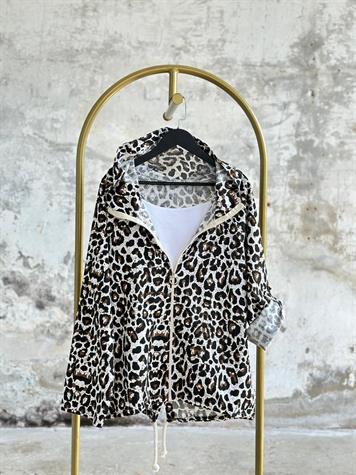 Kahverengi Leopar Desen Ham Keten Ceket 
