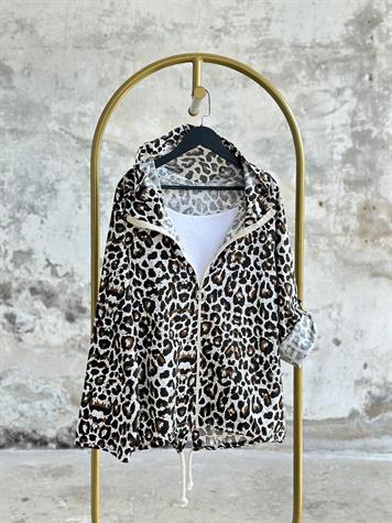 Kahverengi Leopar Desen Ham Keten Ceket 