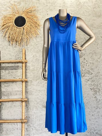 Kalın Askılı Uzun Rahat Elbise (Saks Mavi)