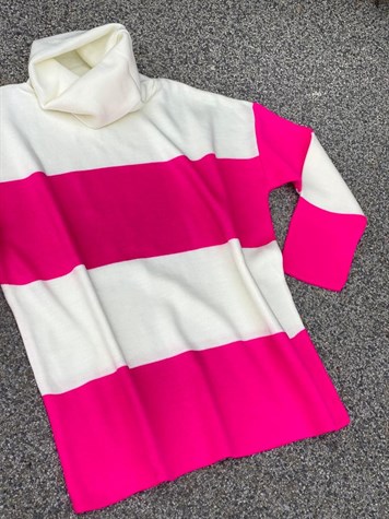 Kalın Çizgili Çelik Örgülü Oversize Kazak (Pembe)