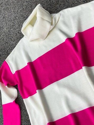 Kalın Çizgili Çelik Örgülü Oversize Kazak (Pembe)