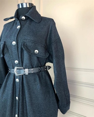 Kalın Kaşe Kumaş Tunik Ceket (ANTRASİT)