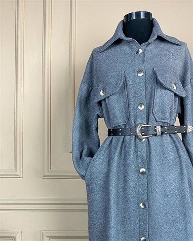 Kalın Kaşe Kumaş Tunik Ceket (KOYU GRİ)