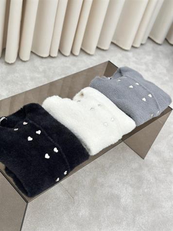 Kalp Düğme Detaylı Angora Hırka (Ekru)
