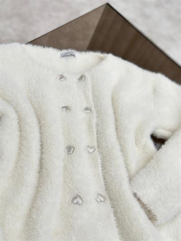 Kalp Düğme Detaylı Angora Hırka (Ekru)