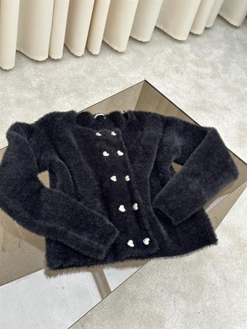Kalp Düğme Detaylı Angora Hırka (Siyah)