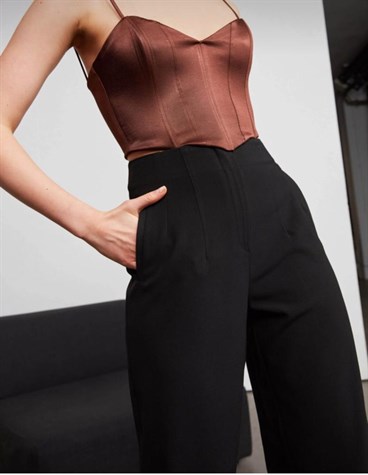 Kalp Yaka Crop Top (Kahverengi)