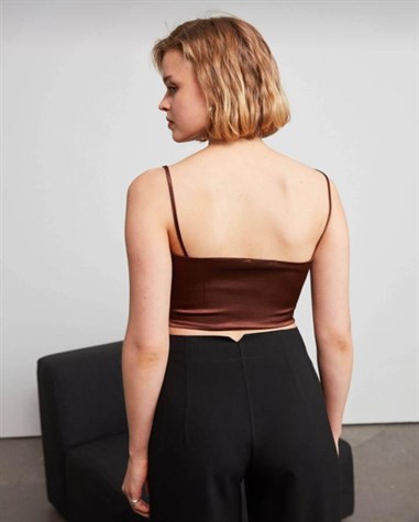 Kalp Yaka Crop Top (Kahverengi)