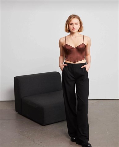 Kalp Yaka Crop Top (Kahverengi)