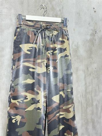 Kamuflaj Desen Bol Paça Lurex Kumaş Pantolon (Yeşil)