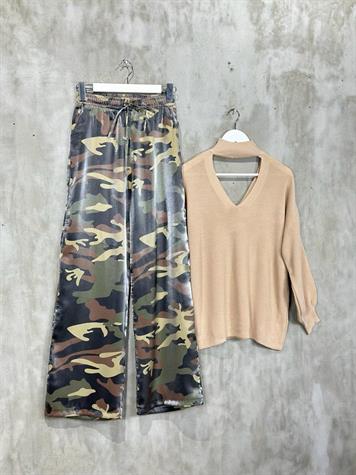 Kamuflaj Desen Bol Paça Lurex Kumaş Pantolon (Yeşil)