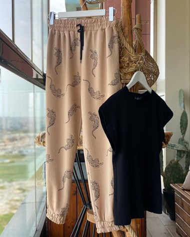 Kaplan Baskılı Eşofman Pantolon (Bej)