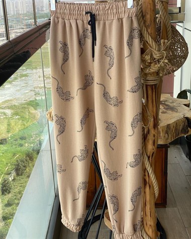 Kaplan Baskılı Eşofman Pantolon (Bej)
