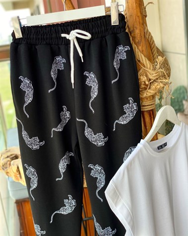 Kaplan Baskılı Eşofman Pantolon (Siyah)