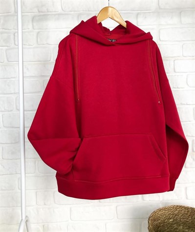 Kapşonlu Fermuar Detaylı Sweatshirt (KIRMIZI)