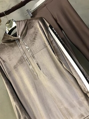 Kapşonlu Kadife Kumaş Sweatshirt (VİZON)