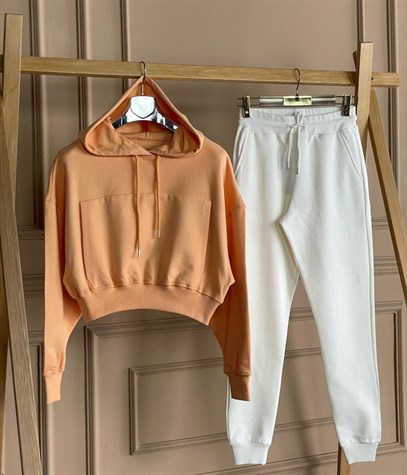 Kapşonlu Kanguru Cepli Sweatshirt (KAVUN)