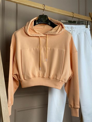 Kapşonlu Kanguru Cepli Sweatshirt (KAVUN)