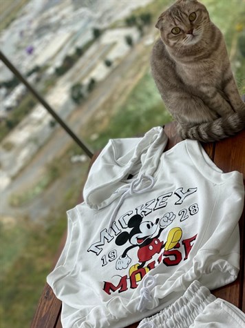 Kapşonlu Mickey Baskılı Şortlu Takım (Beyaz)