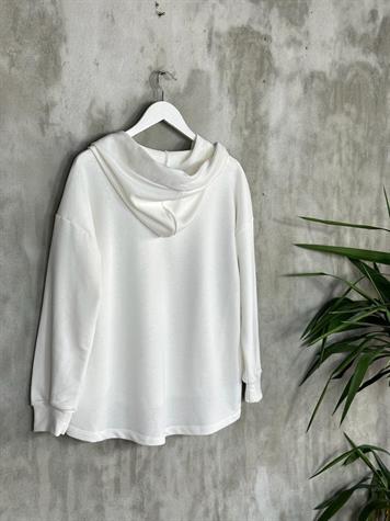Kapşonlu Oval Kesim Kadın Sweat (Beyaz)