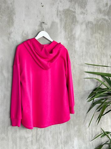 Kapşonlu Oval Kesim Kadın Sweat (Fuşya)