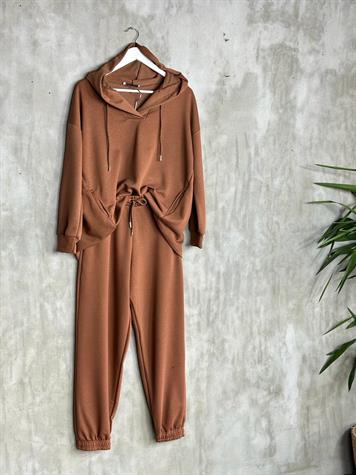 Kapşonlu Oval Kesim Kadın Sweat (Kahve)