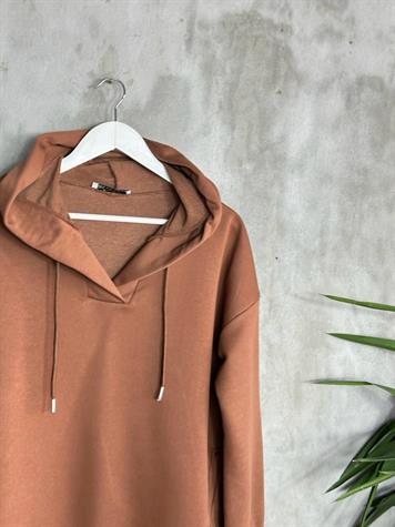 Kapşonlu Oval Kesim Kadın Sweat (Kahve)