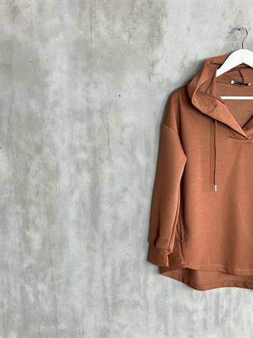 Kapşonlu Oval Kesim Kadın Sweat (Kahve)
