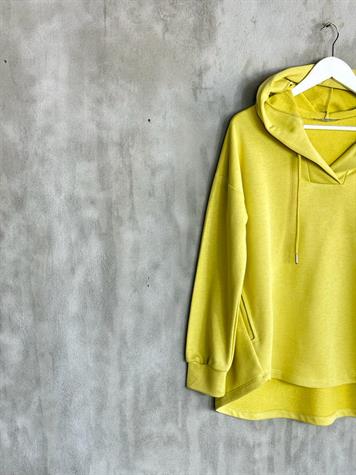 Kapşonlu Oval Kesim Kadın Sweat (Yağ Yeşili)