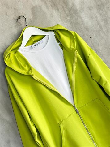 Kapşonlu Oversize Tunik Hırka (Yağ Yeşili)