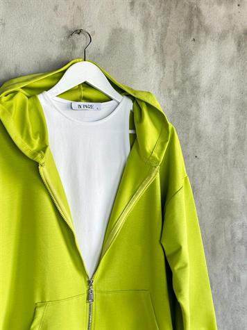 Kapşonlu Oversize Tunik Hırka (Yağ Yeşili)