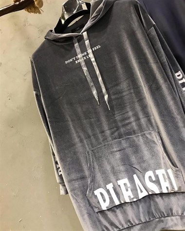 Kapşonlu Torba Cepli Kadife Sweatshirt (GRİ)