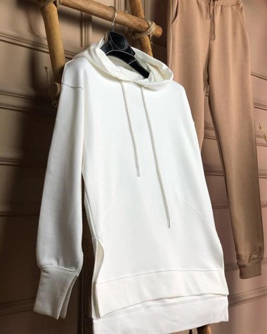 Kapşonlu Tunik Sweatshirt (BEYAZ & CAMEL)