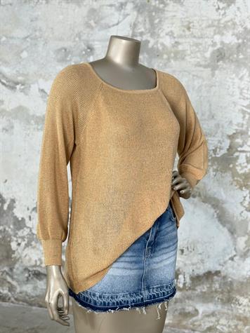Kare Yaka Merserize Triko Örme Salaş Kazak (Camel)