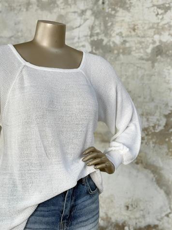 Kare Yaka Merserize Triko Örme Salaş Kazak (Beyaz)