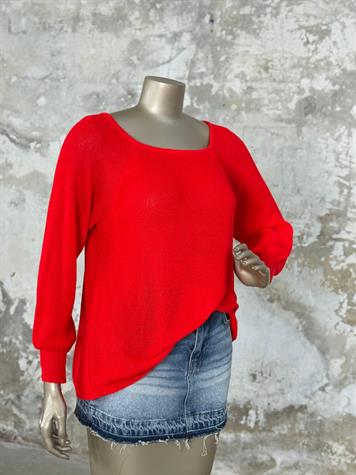 Kare Yaka Merserize Triko Örme Salaş Kazak (Kırmızı)