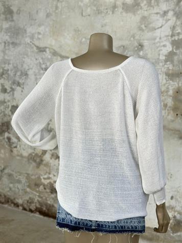 Kare Yaka Merserize Triko Örme Salaş Kazak (Beyaz)