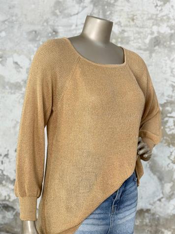Kare Yaka Merserize Triko Örme Salaş Kazak (Camel)